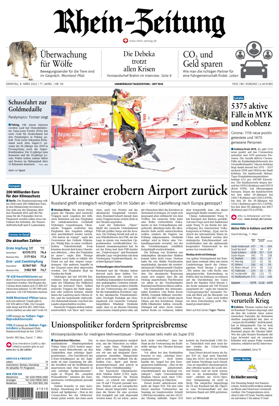Rhein-Zeitung Koblenz & Region vom Dienstag, 08.03.2022