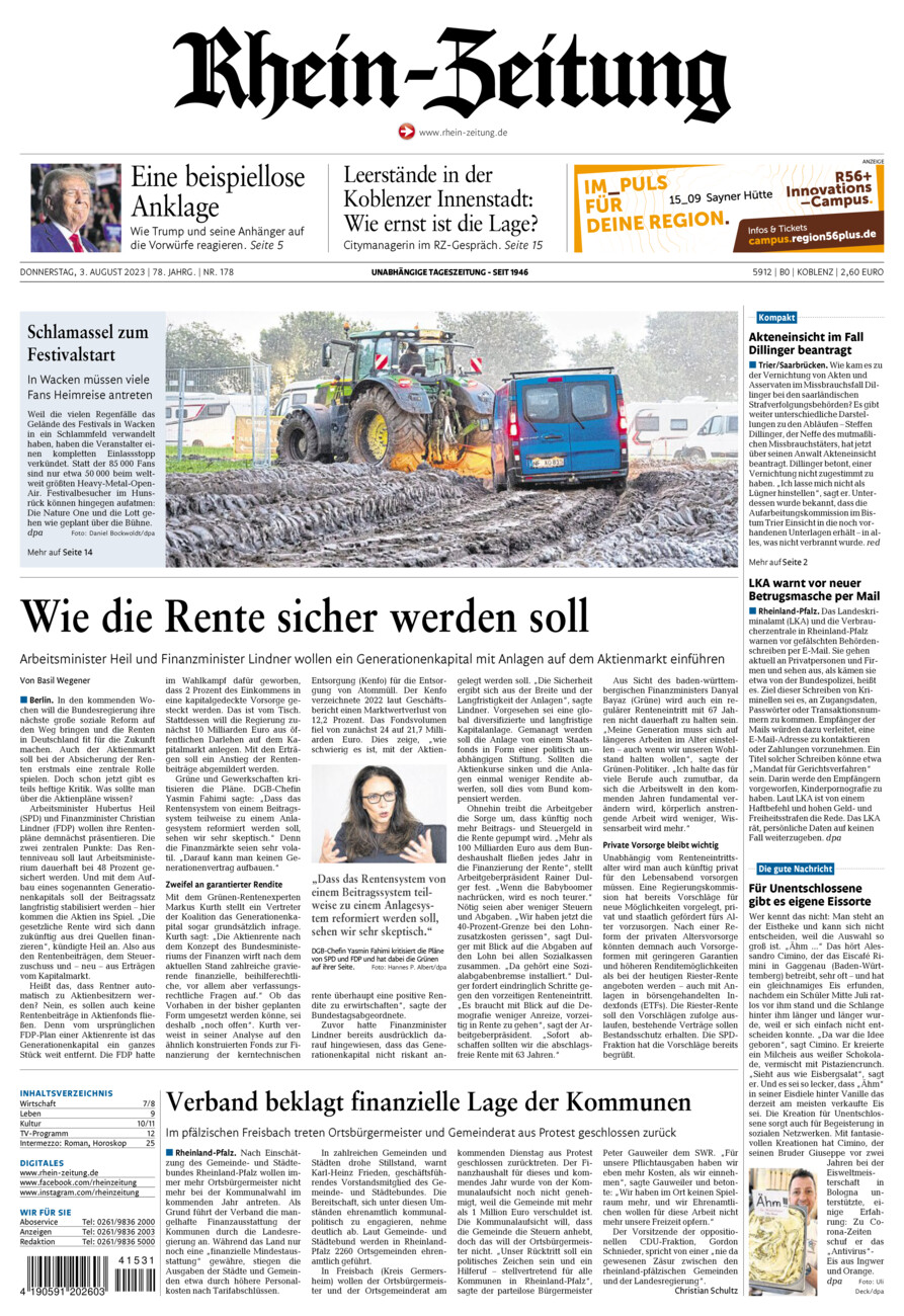 Rhein-Zeitung Koblenz & Region vom Donnerstag, 03.08.2023