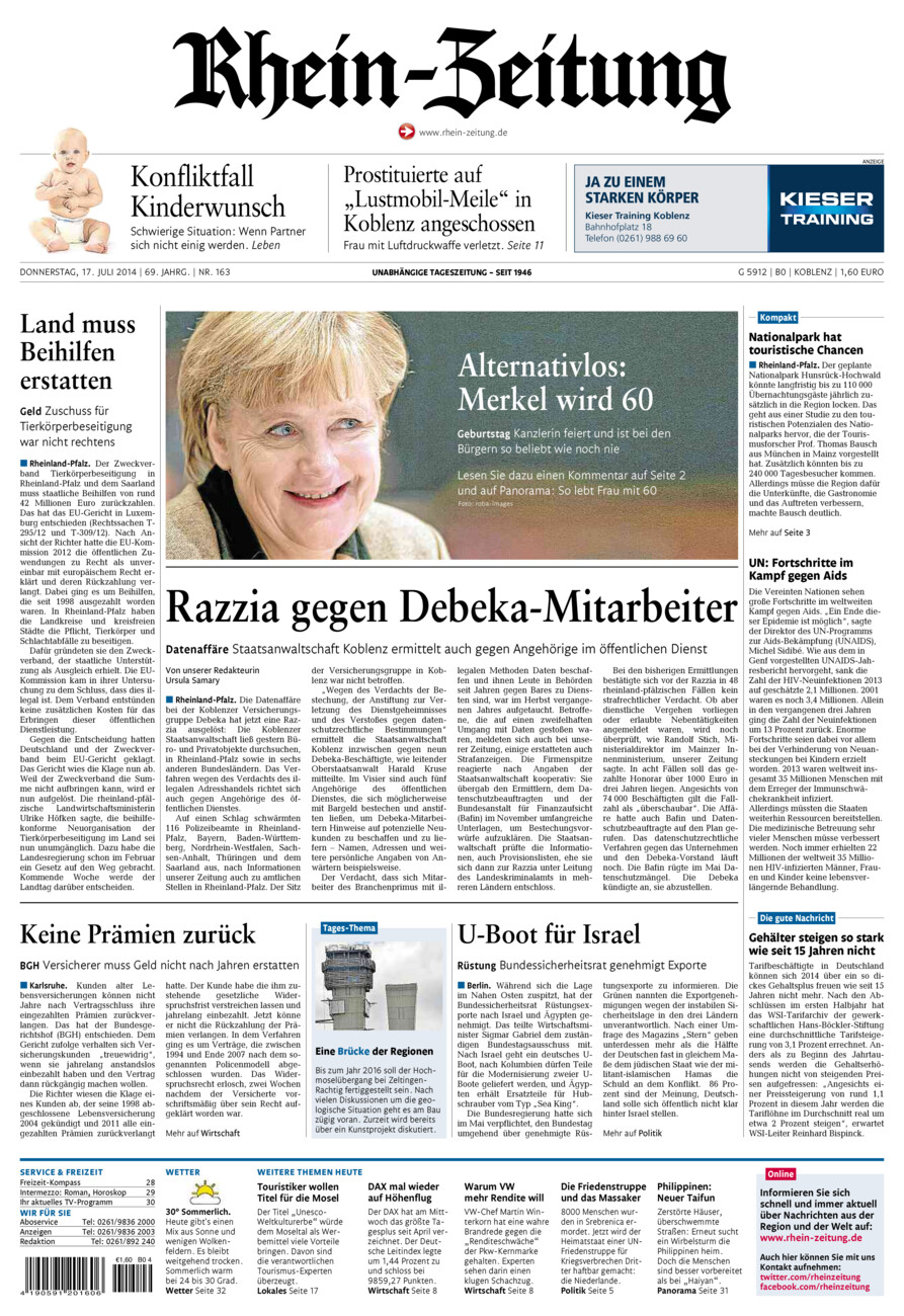 Rhein-Zeitung Koblenz & Region vom Donnerstag, 17.07.2014