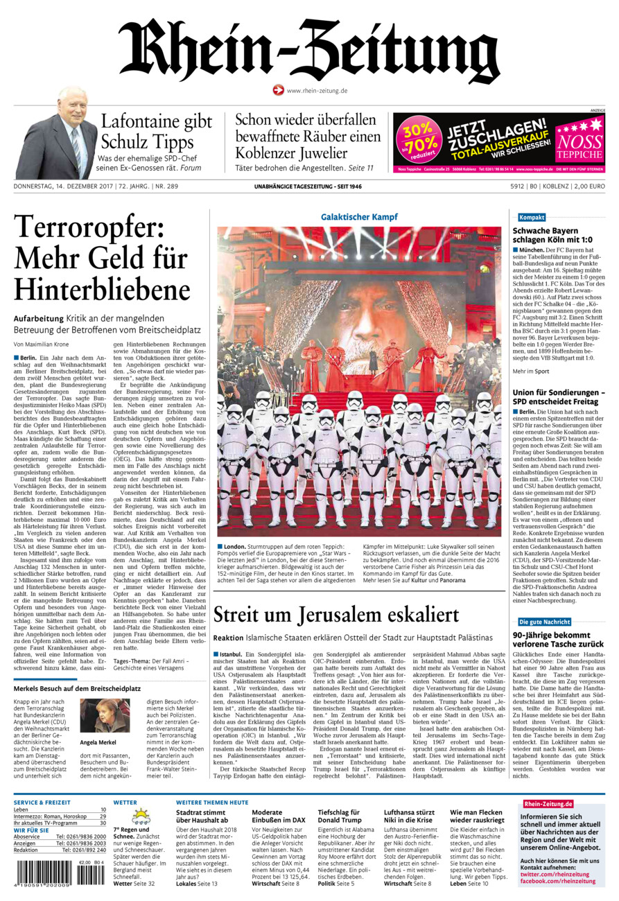Rhein-Zeitung Koblenz & Region vom Donnerstag, 14.12.2017