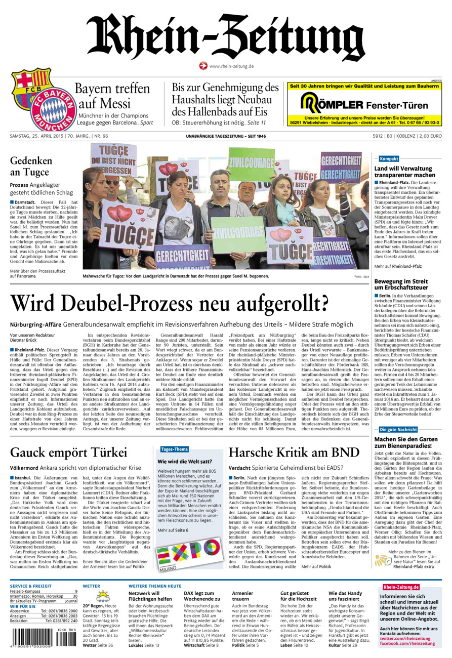 Rhein-Zeitung Koblenz & Region vom Samstag, 25.04.2015