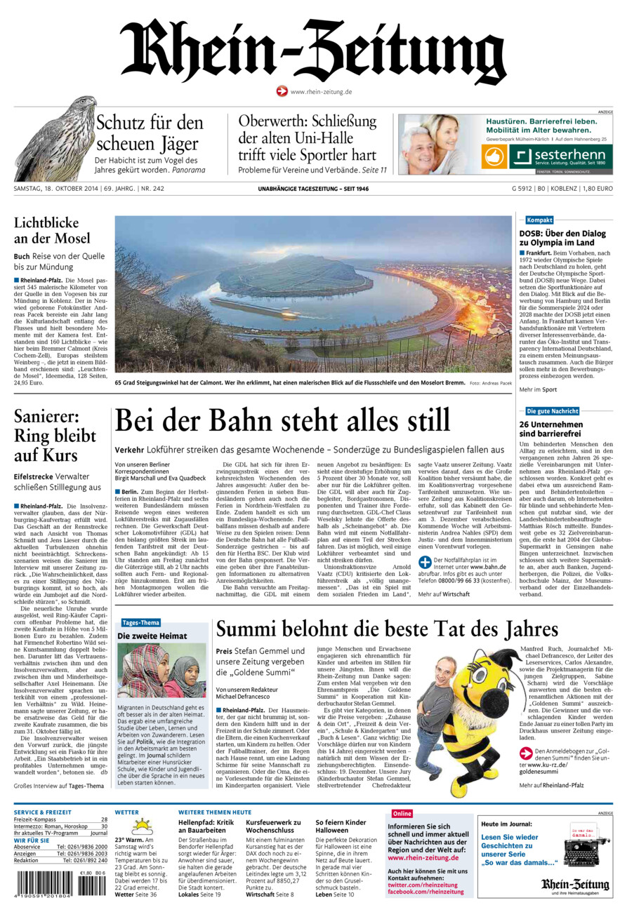 Rhein-Zeitung Koblenz & Region vom Samstag, 18.10.2014