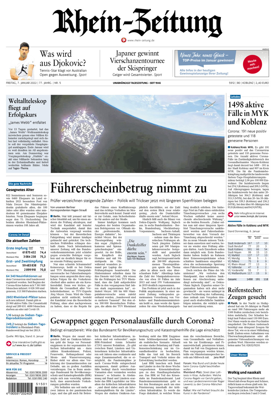 Rhein-Zeitung Koblenz & Region vom Freitag, 07.01.2022