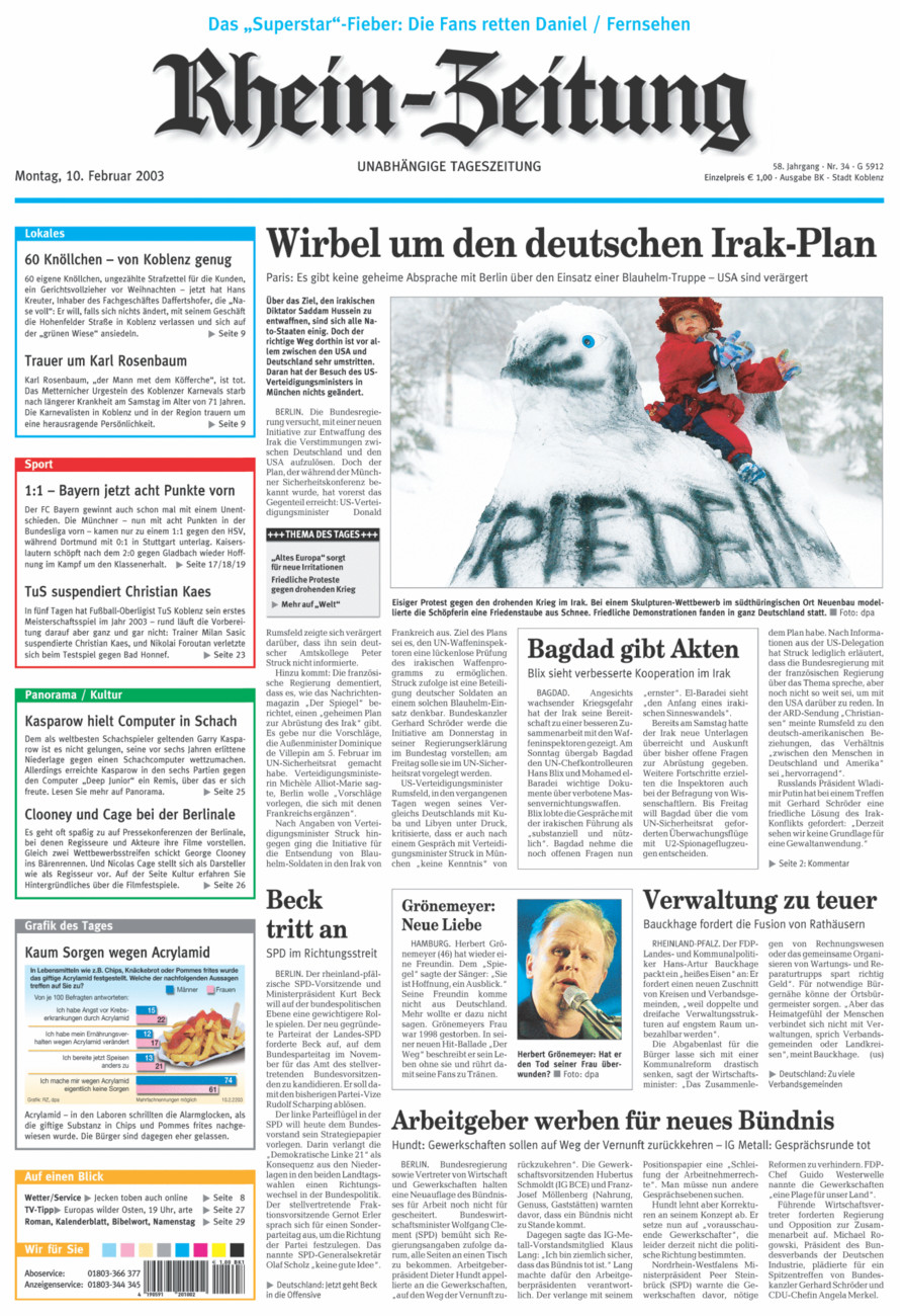 Rhein-Zeitung Koblenz & Region vom Montag, 10.02.2003