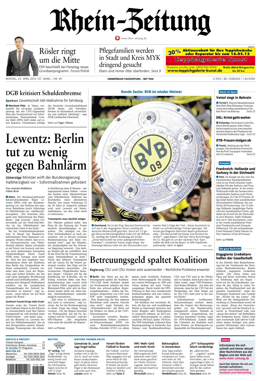 Rhein-Zeitung Koblenz & Region vom Montag, 23.04.2012