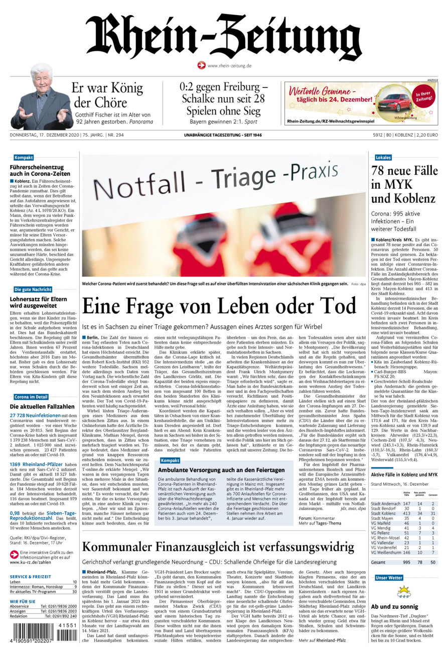 Rhein-Zeitung Koblenz & Region vom Donnerstag, 17.12.2020