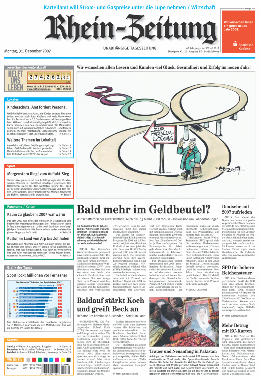 Rhein-Zeitung Koblenz & Region vom Montag, 31.12.2007
