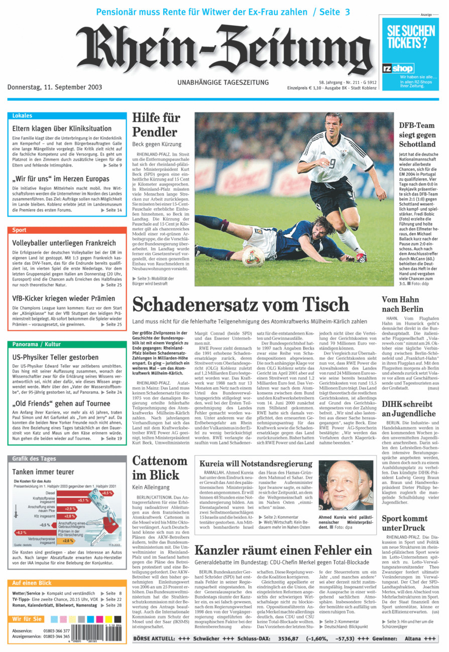Rhein-Zeitung Koblenz & Region vom Donnerstag, 11.09.2003