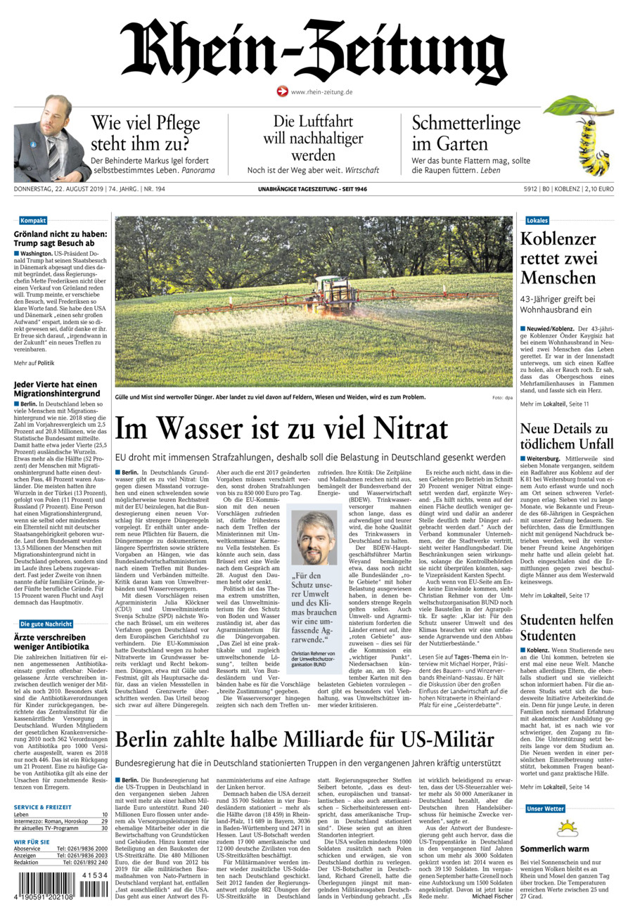 Rhein-Zeitung Koblenz & Region vom Donnerstag, 22.08.2019