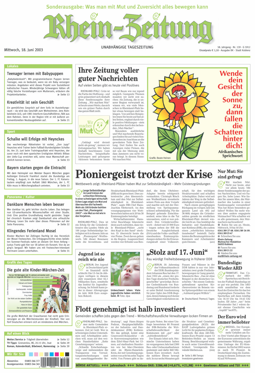Rhein-Zeitung Koblenz & Region vom Mittwoch, 18.06.2003