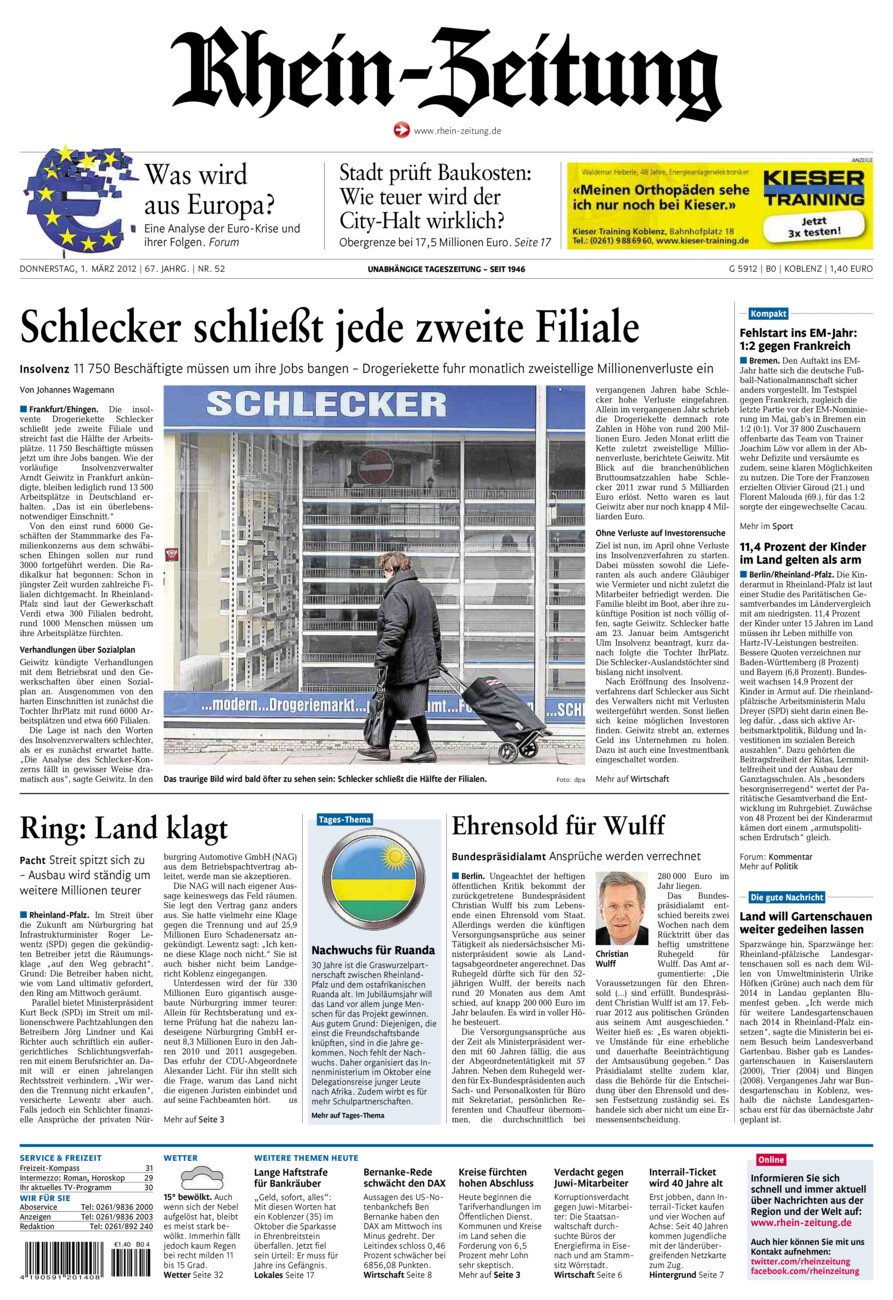 Rhein-Zeitung Koblenz & Region vom Donnerstag, 01.03.2012