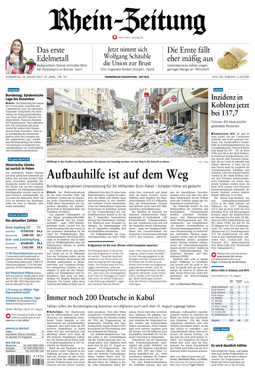 Rhein-Zeitung Koblenz & Region vom Donnerstag, 26.08.2021