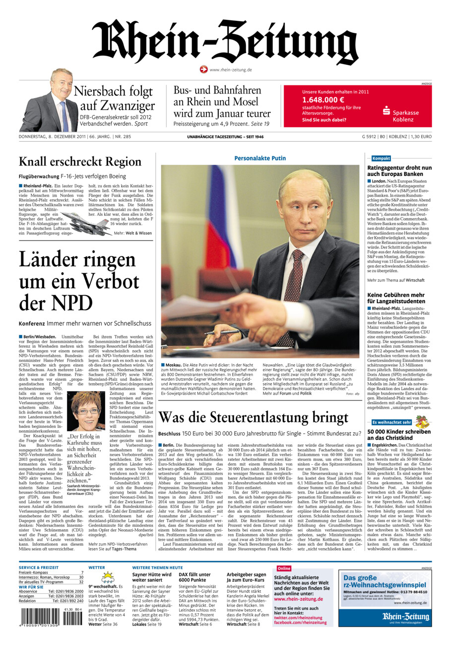 Rhein-Zeitung Koblenz & Region vom Donnerstag, 08.12.2011