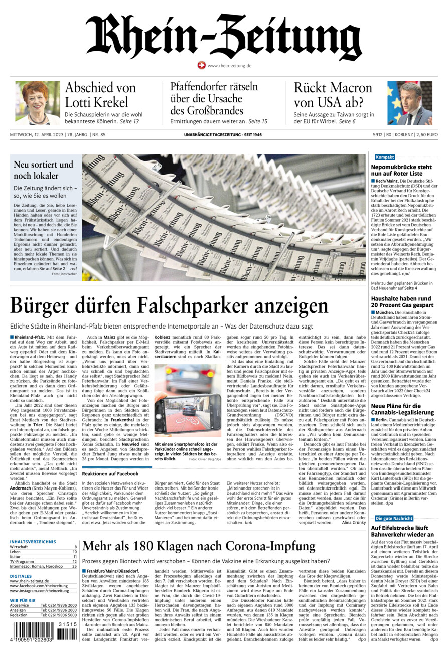 Rhein-Zeitung Koblenz & Region vom Mittwoch, 12.04.2023