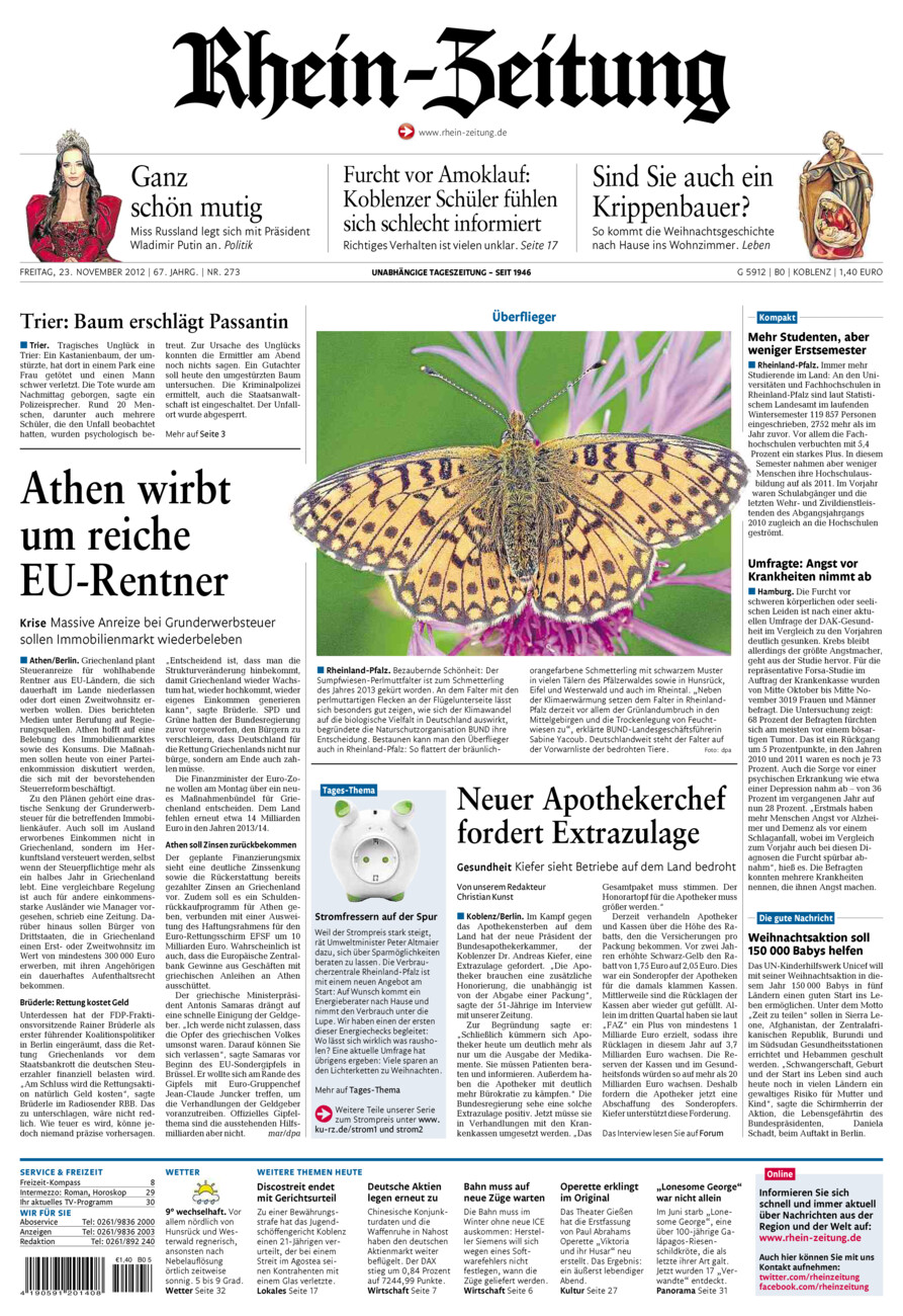 Rhein-Zeitung Koblenz & Region vom Freitag, 23.11.2012