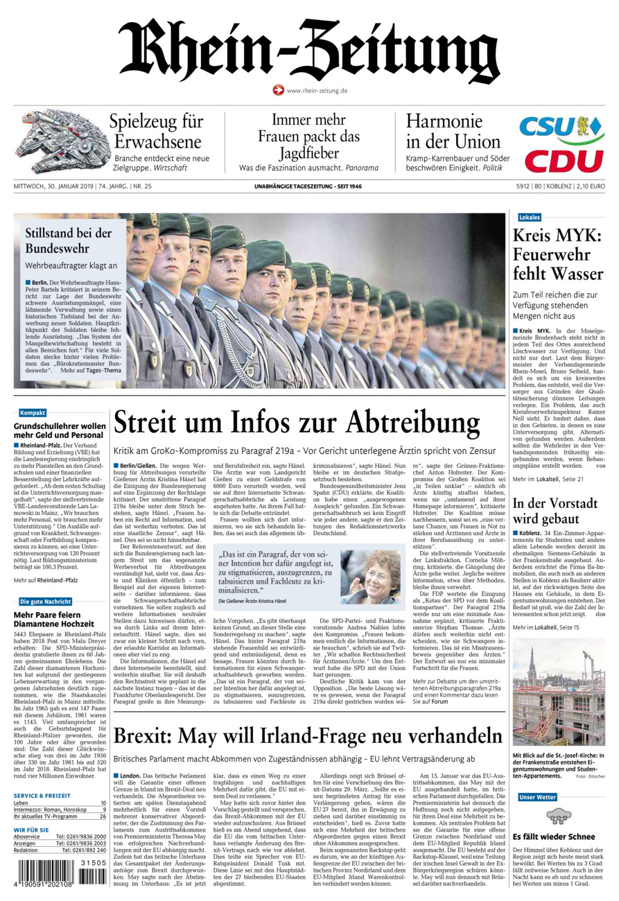 Rhein-Zeitung Koblenz & Region vom Mittwoch, 30.01.2019