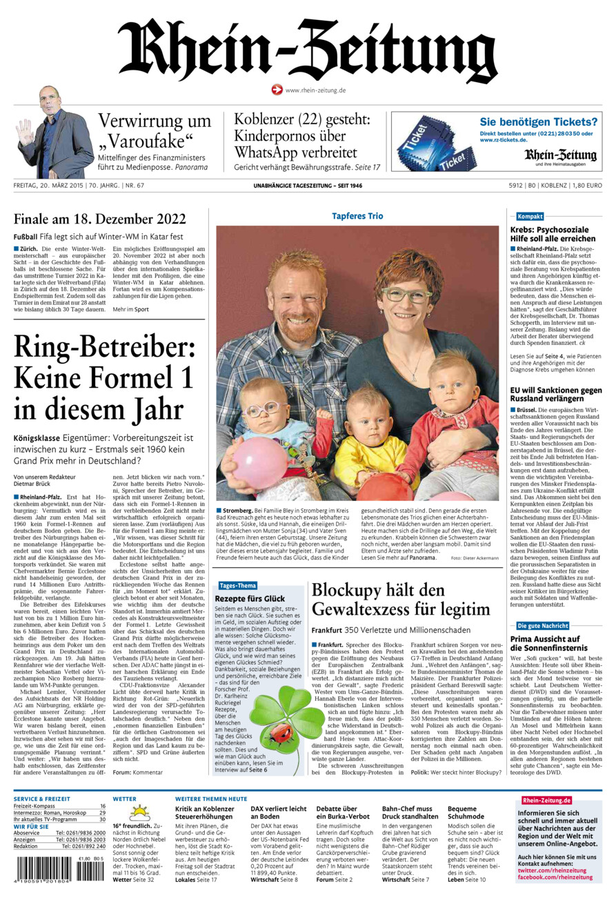 Rhein-Zeitung Koblenz & Region vom Freitag, 20.03.2015