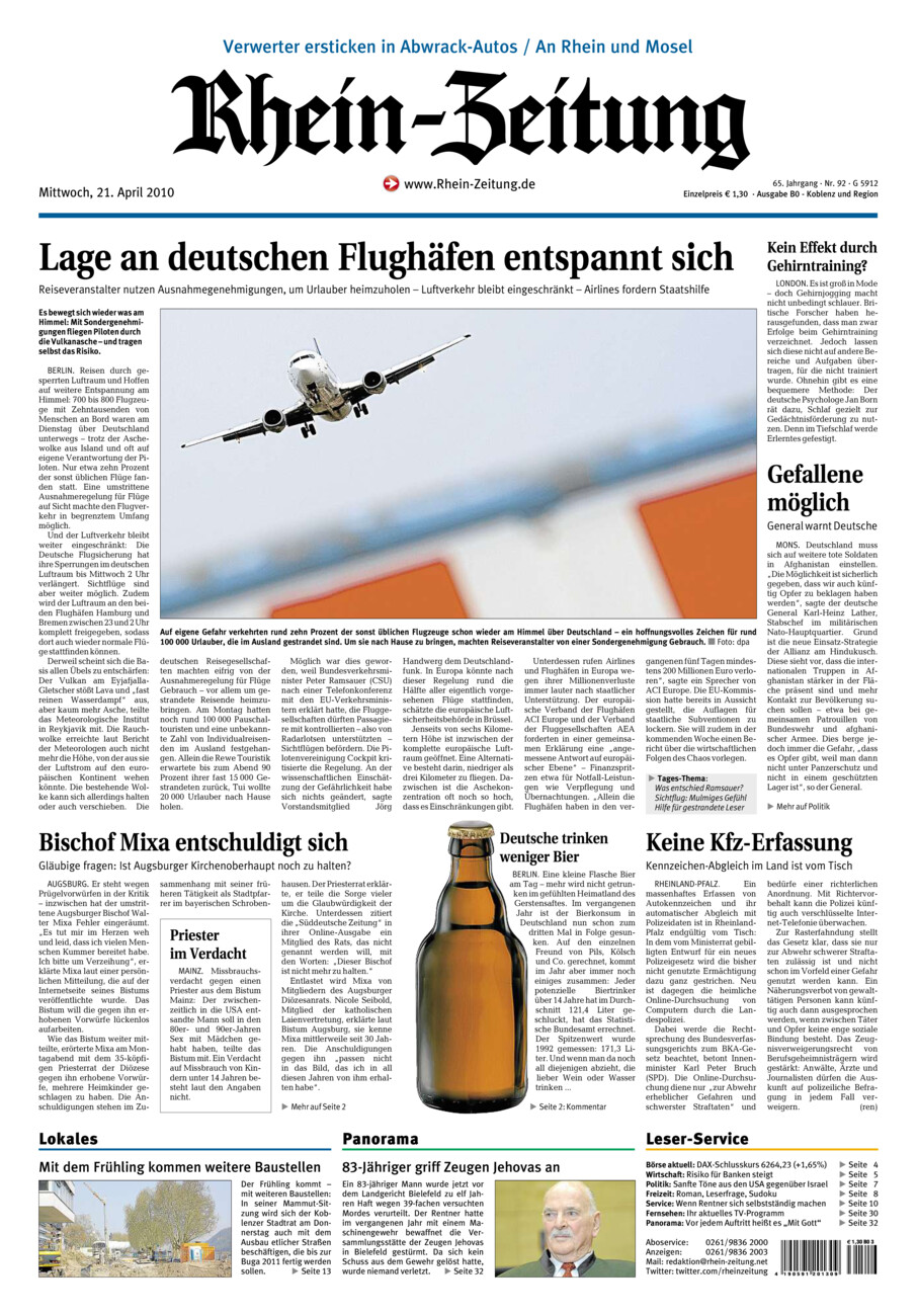 Rhein-Zeitung Koblenz & Region vom Mittwoch, 21.04.2010
