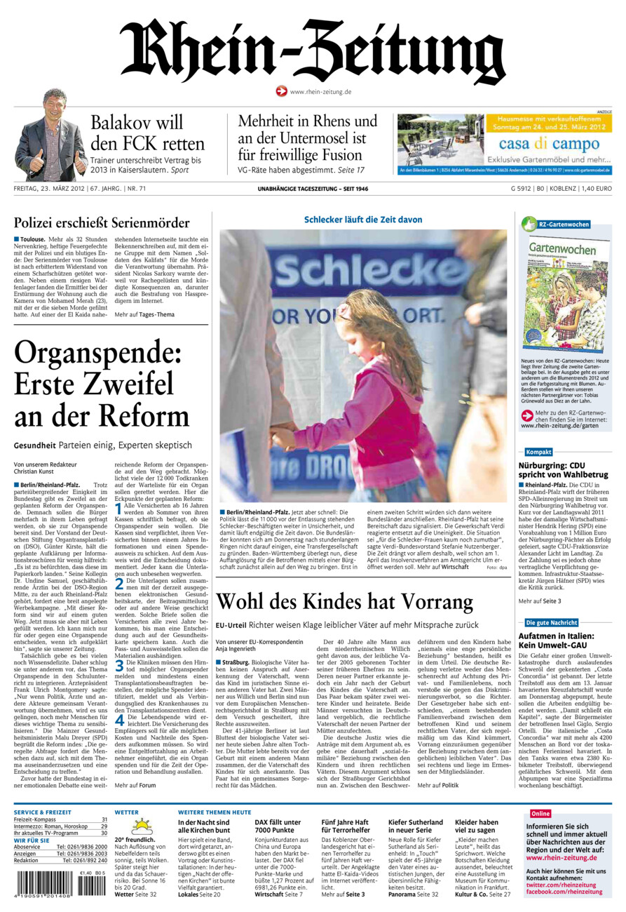 Rhein-Zeitung Koblenz & Region vom Freitag, 23.03.2012