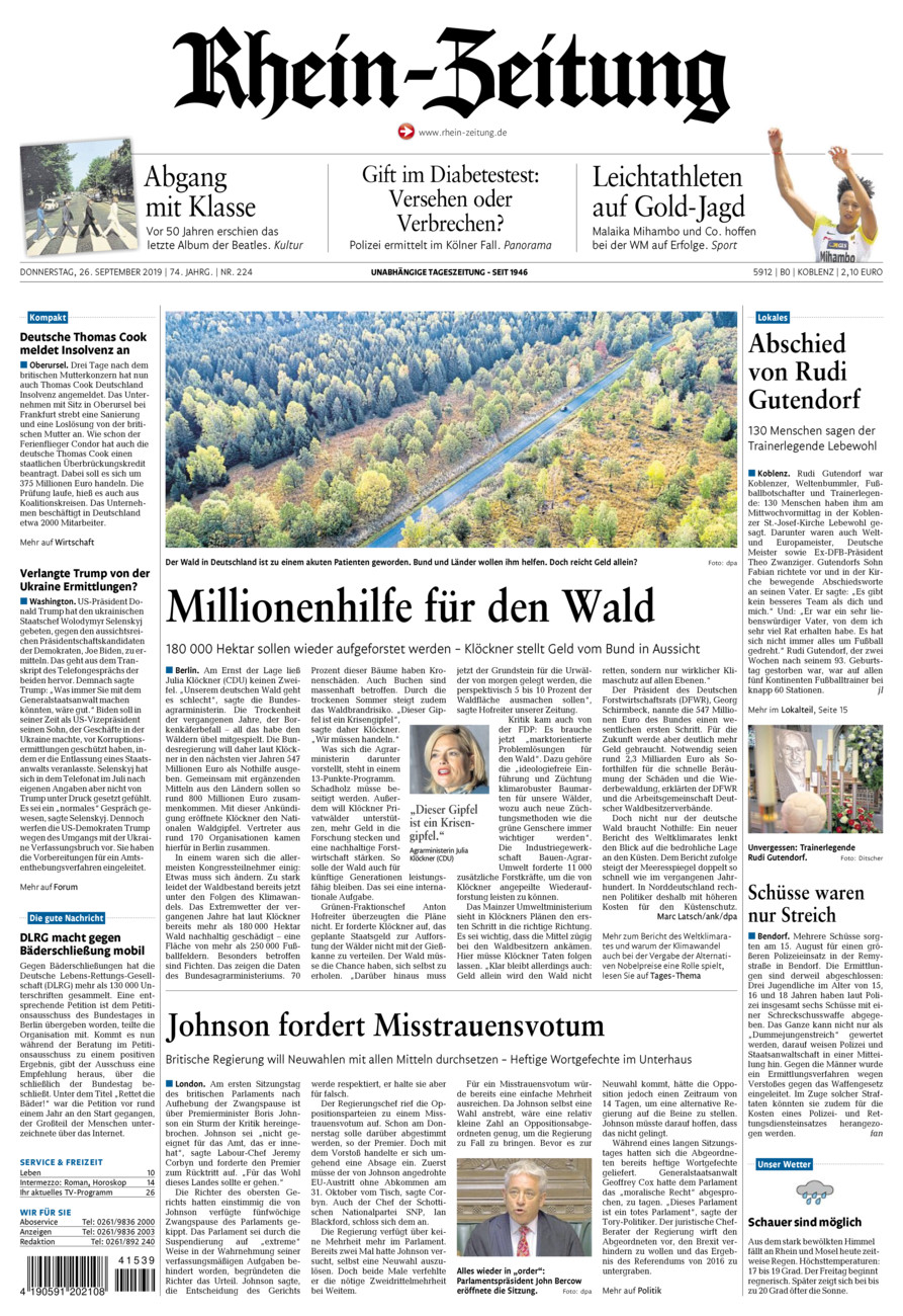 Rhein-Zeitung Koblenz & Region vom Donnerstag, 26.09.2019