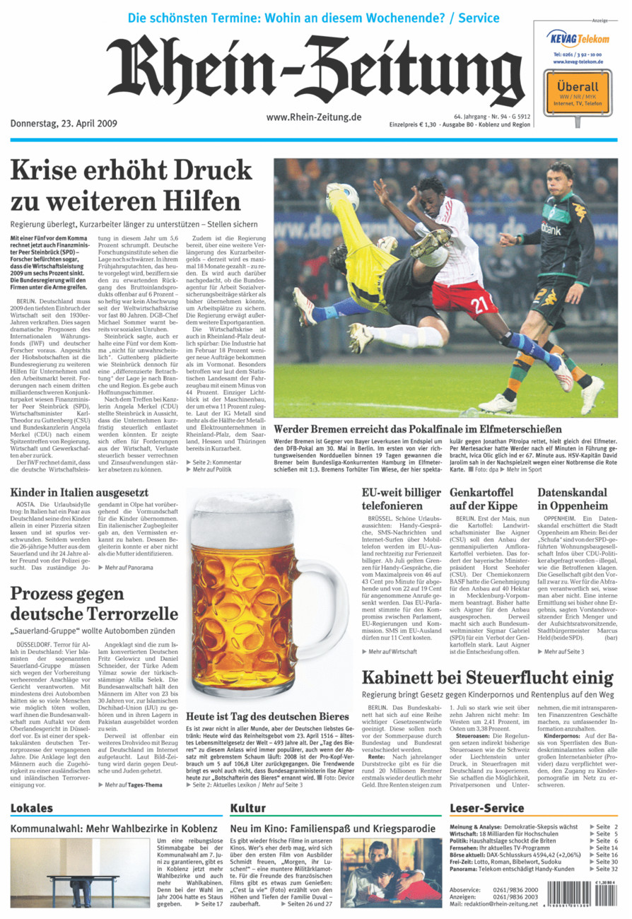 Rhein-Zeitung Koblenz & Region vom Donnerstag, 23.04.2009