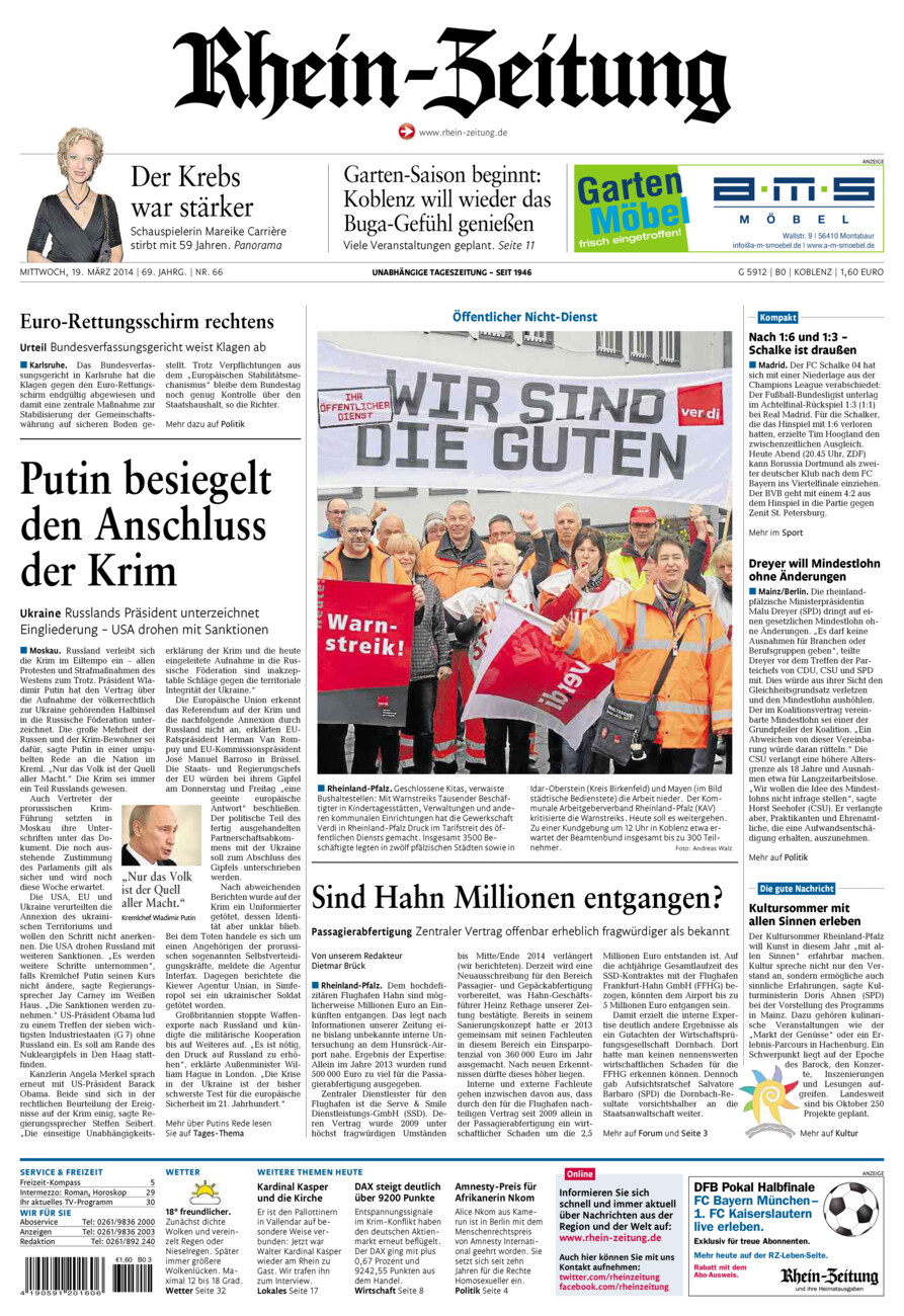 Rhein-Zeitung Koblenz & Region vom Mittwoch, 19.03.2014