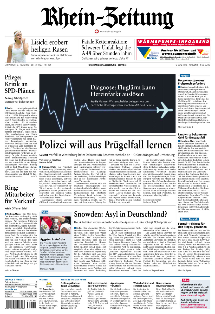 Rhein-Zeitung Koblenz & Region vom Mittwoch, 03.07.2013