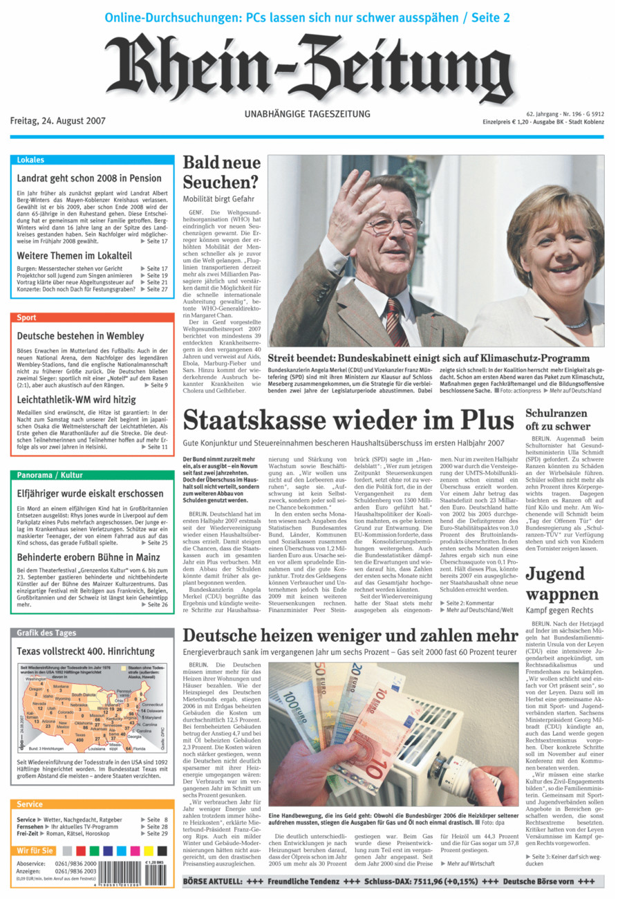 Rhein-Zeitung Koblenz & Region vom Freitag, 24.08.2007