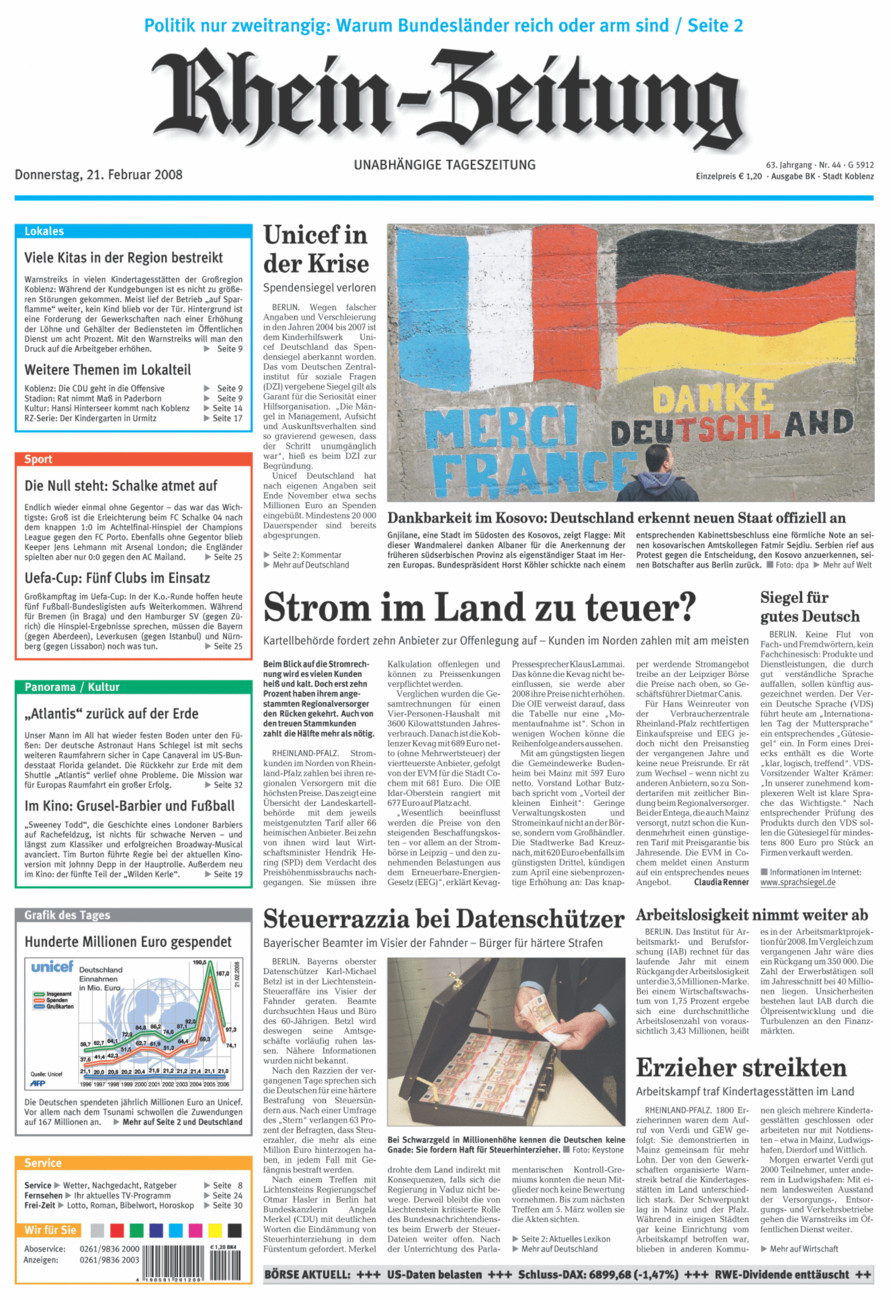Rhein-Zeitung Koblenz & Region vom Donnerstag, 21.02.2008