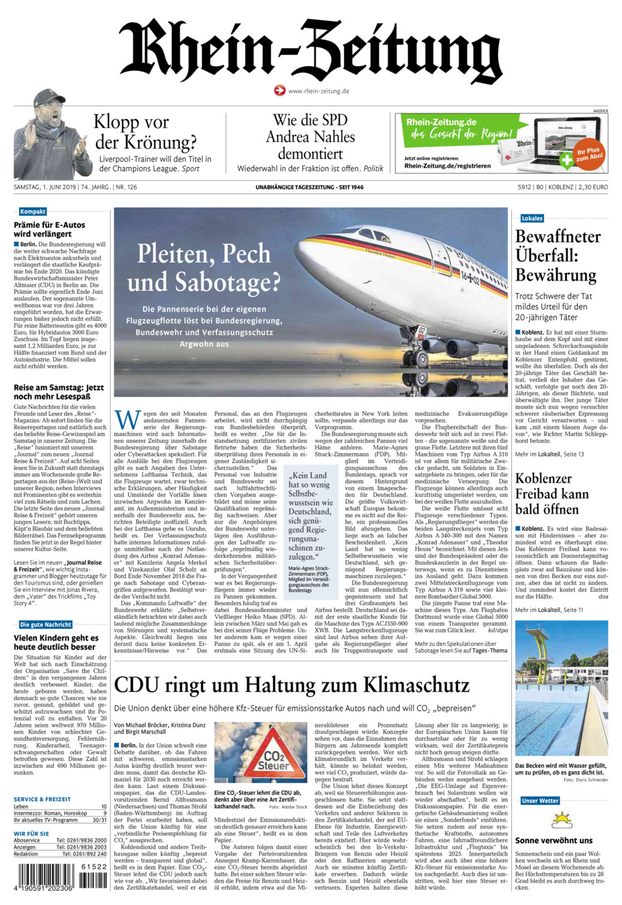 Rhein-Zeitung Koblenz & Region vom Samstag, 01.06.2019