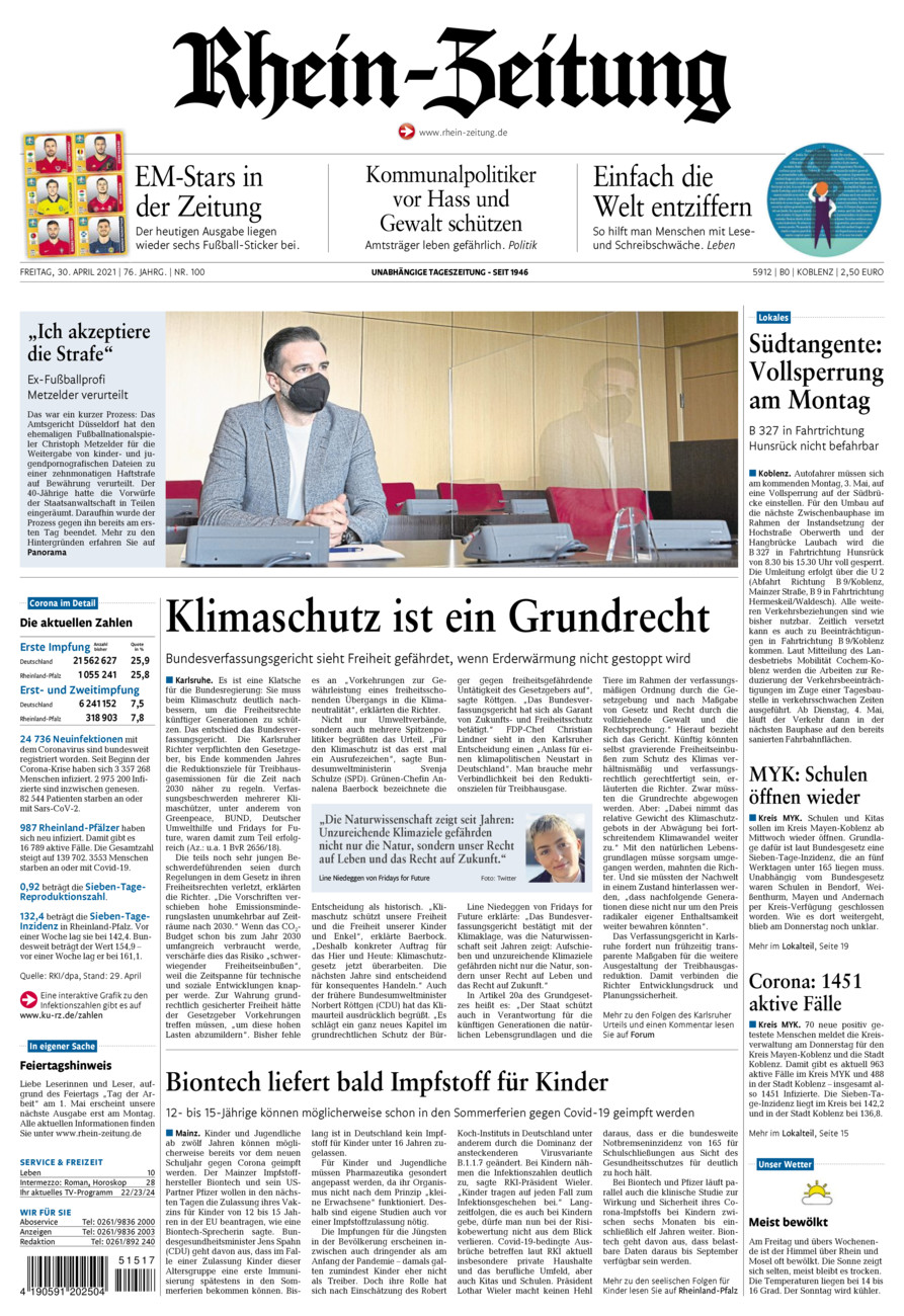 Rhein-Zeitung Koblenz & Region vom Freitag, 30.04.2021