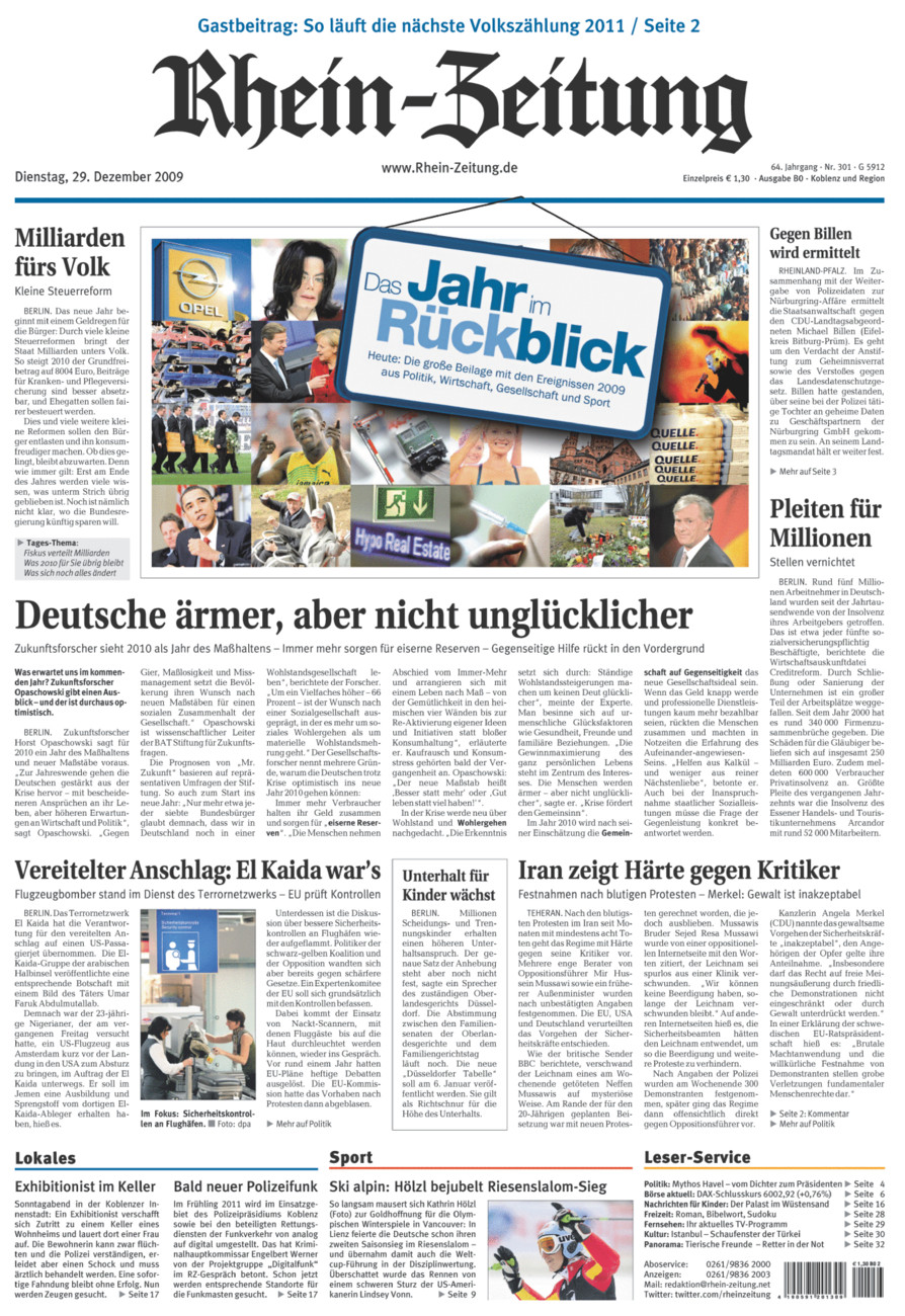 Rhein-Zeitung Koblenz & Region vom Dienstag, 29.12.2009