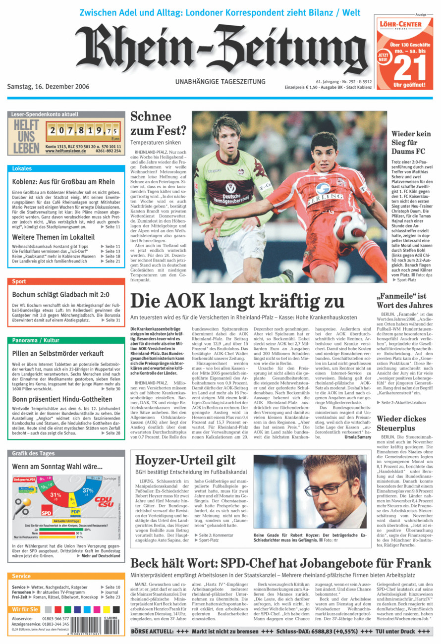 Rhein-Zeitung Koblenz & Region vom Samstag, 16.12.2006