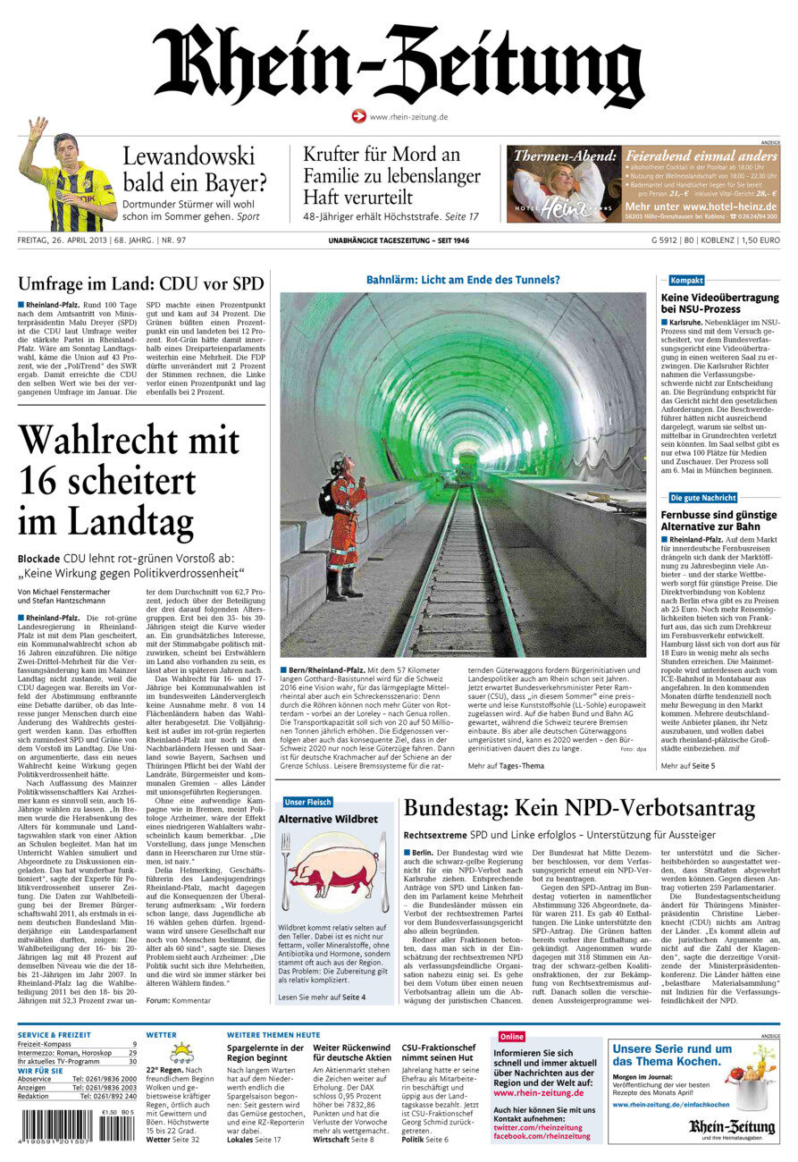 Rhein-Zeitung Koblenz & Region vom Freitag, 26.04.2013