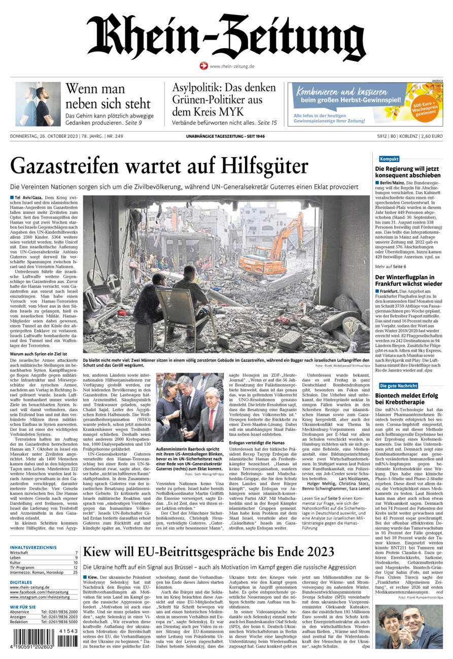 Rhein-Zeitung Koblenz & Region vom Donnerstag, 26.10.2023