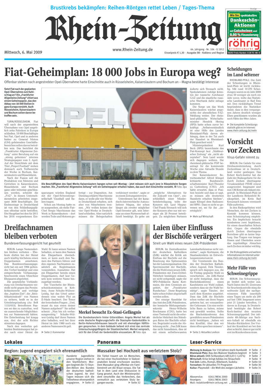 Rhein-Zeitung Koblenz & Region vom Mittwoch, 06.05.2009