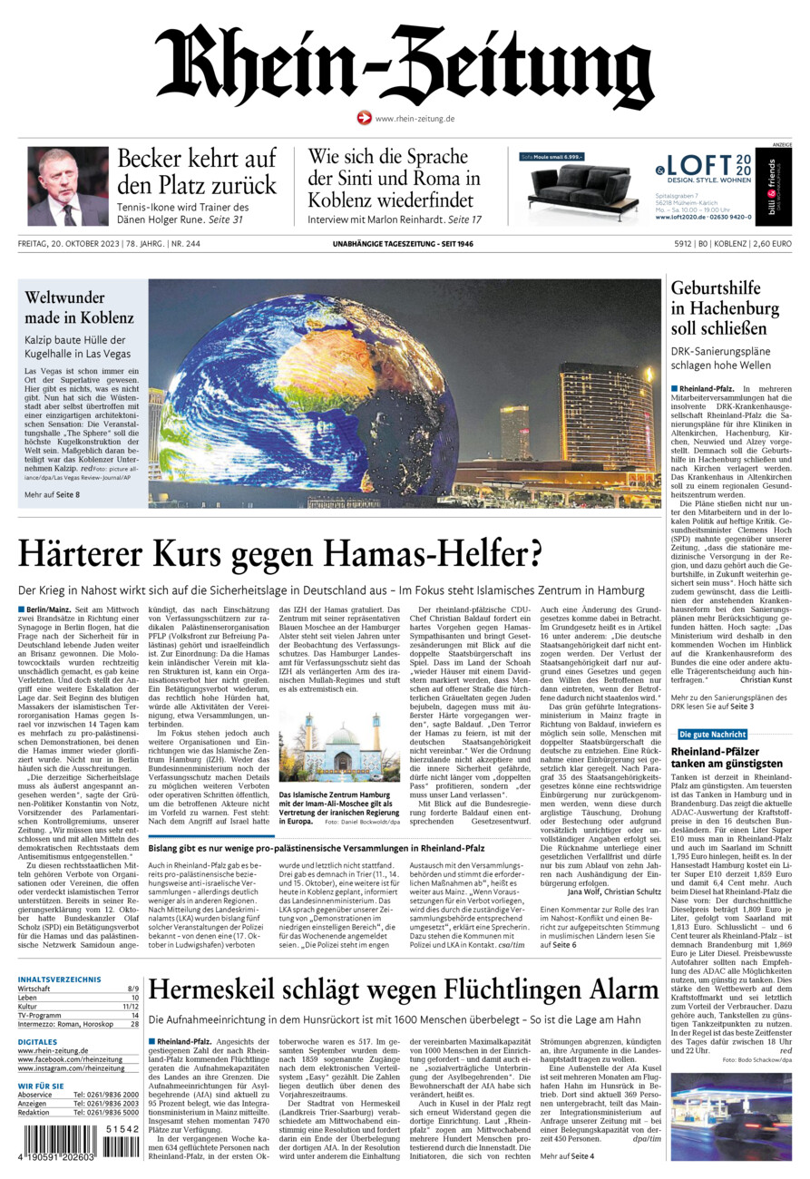 Rhein-Zeitung Koblenz & Region vom Freitag, 20.10.2023