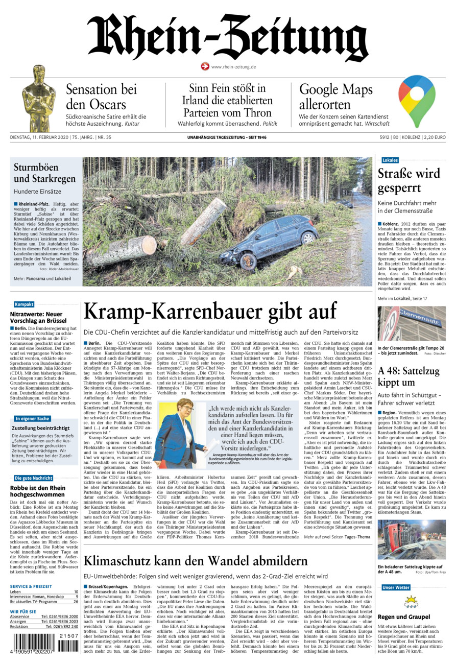 Rhein-Zeitung Koblenz & Region vom Dienstag, 11.02.2020