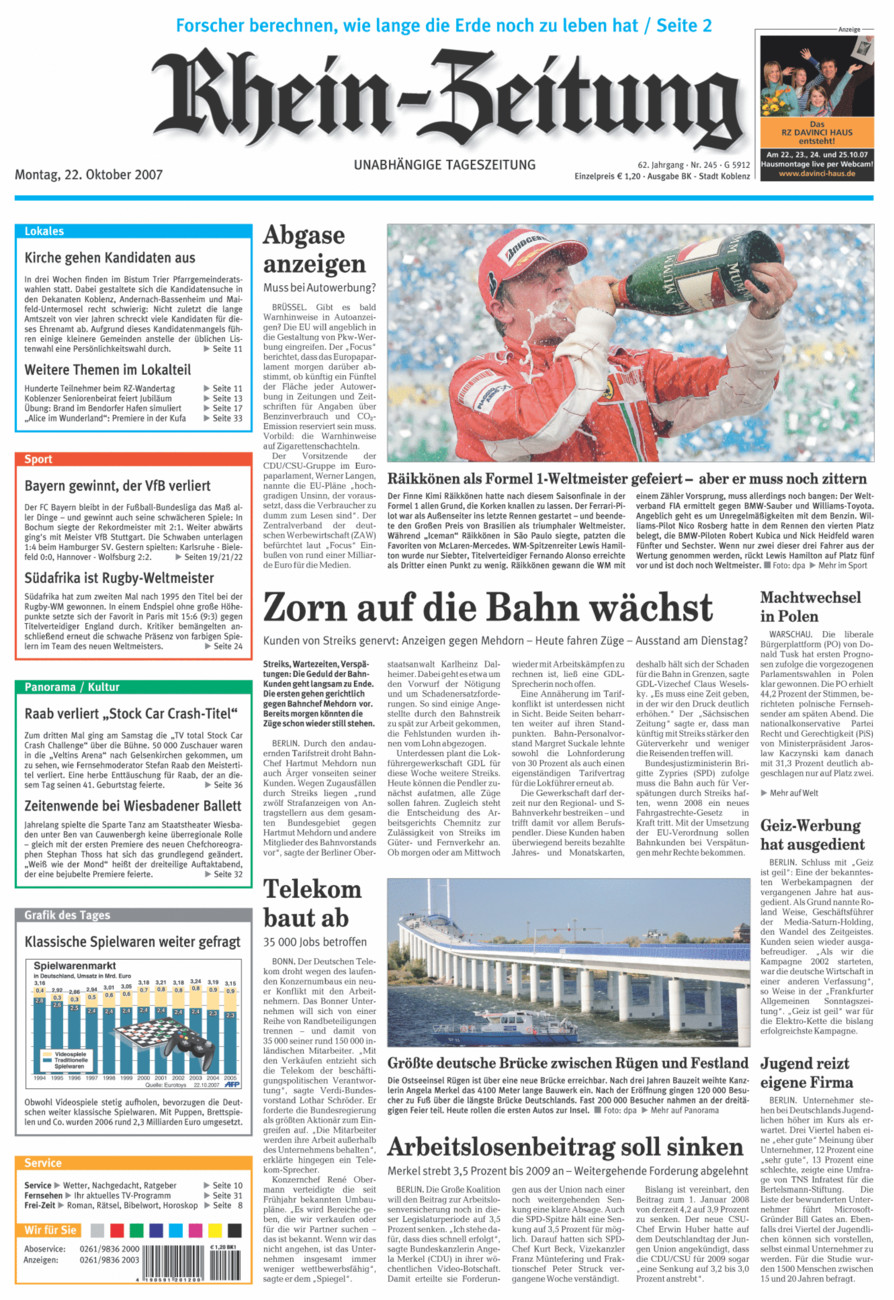 Rhein-Zeitung Koblenz & Region vom Montag, 22.10.2007