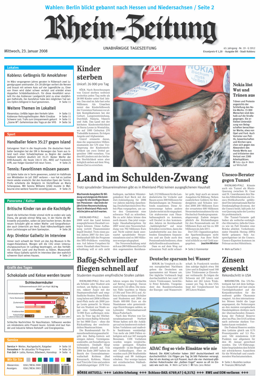Rhein-Zeitung Koblenz & Region vom Mittwoch, 23.01.2008