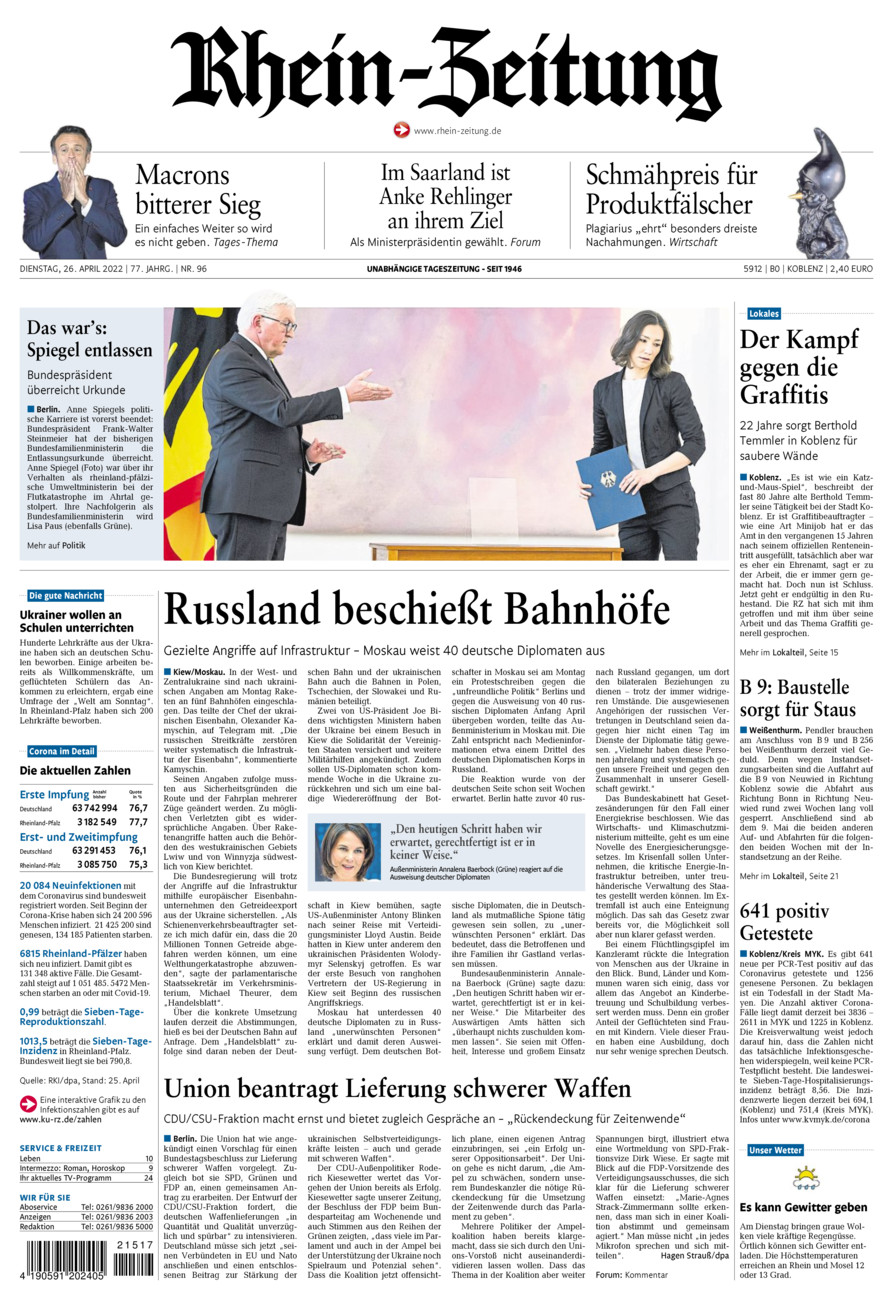 Rhein-Zeitung Koblenz & Region vom Dienstag, 26.04.2022