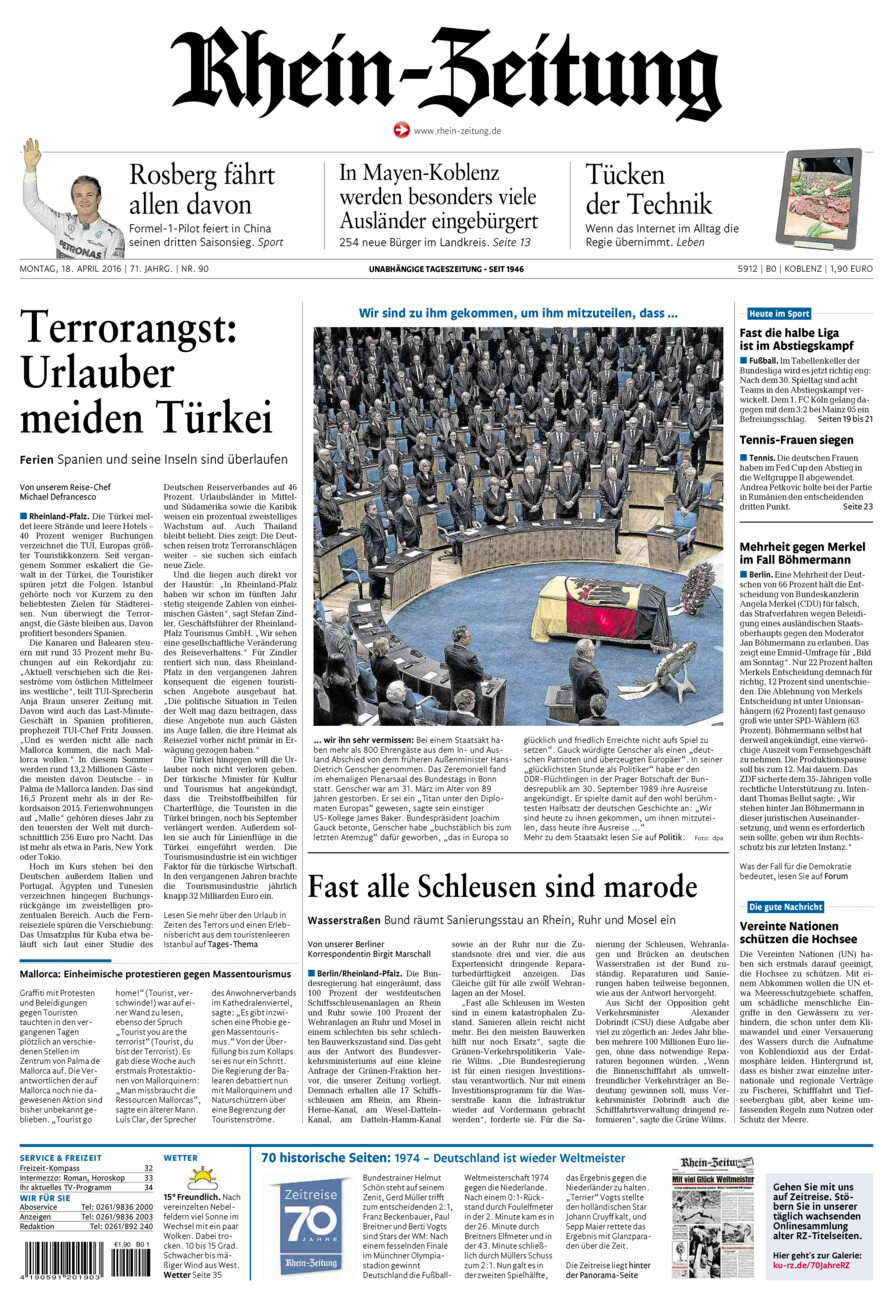 Rhein-Zeitung Koblenz & Region vom Montag, 18.04.2016