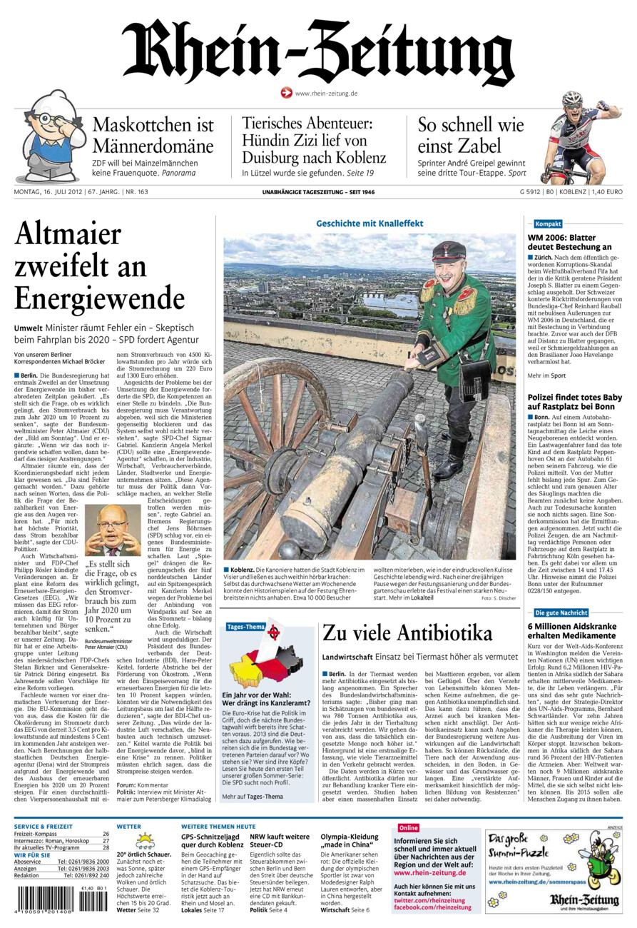 Rhein-Zeitung Koblenz & Region vom Montag, 16.07.2012