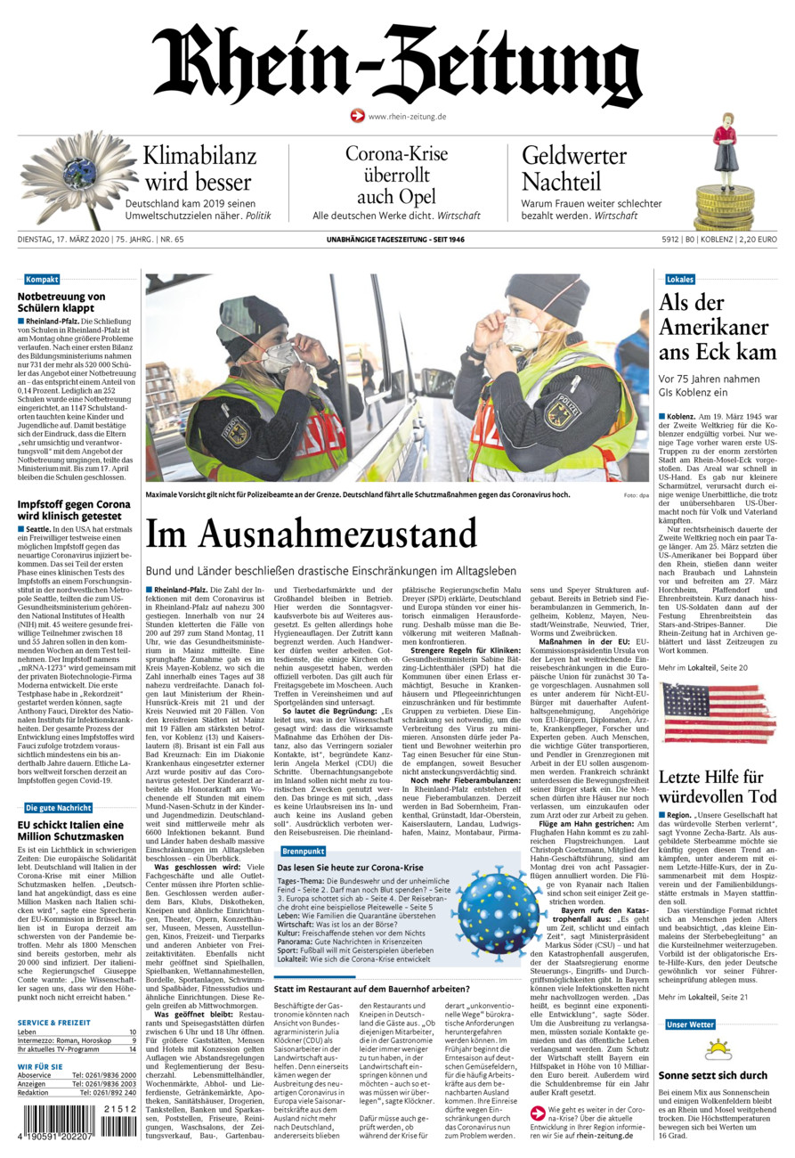 Rhein-Zeitung Koblenz & Region vom Dienstag, 17.03.2020