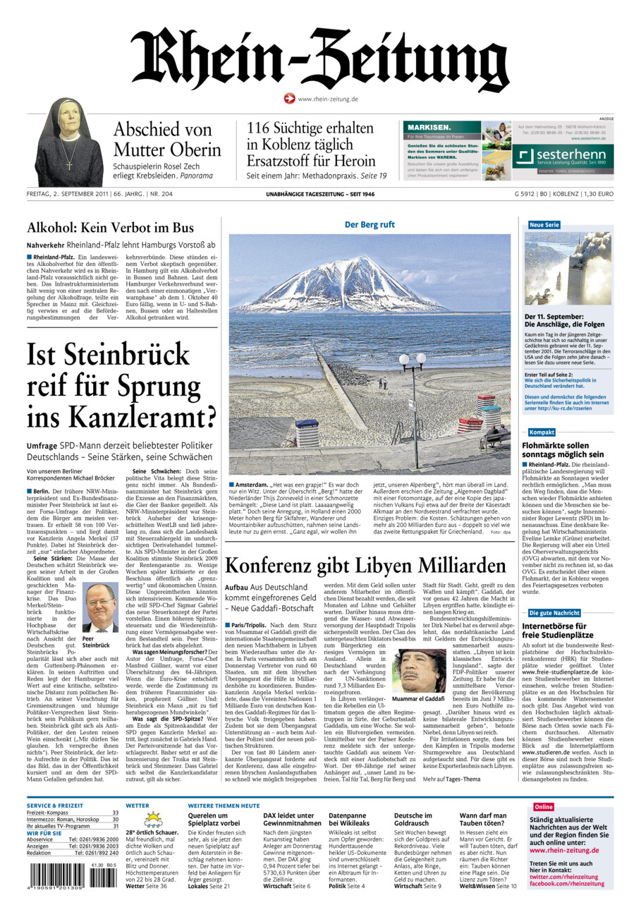 Rhein-Zeitung Koblenz & Region vom Freitag, 02.09.2011