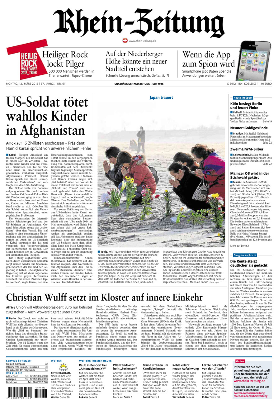 Rhein-Zeitung Koblenz & Region vom Montag, 12.03.2012