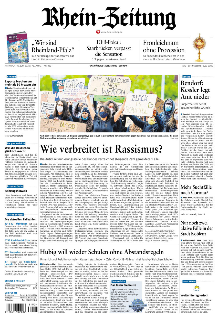 Rhein-Zeitung Koblenz & Region vom Mittwoch, 10.06.2020