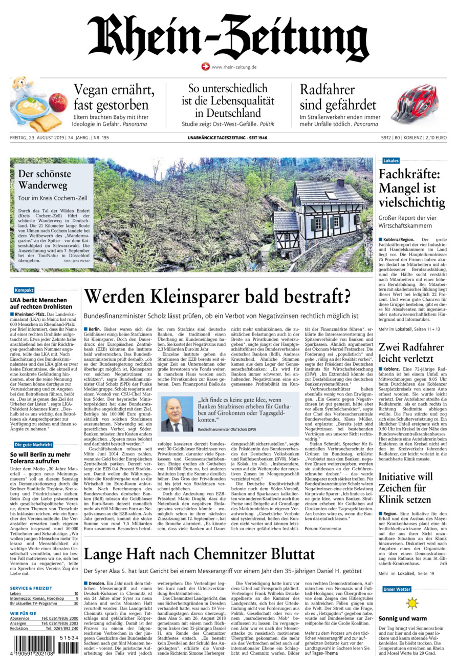 Rhein-Zeitung Koblenz & Region vom Freitag, 23.08.2019
