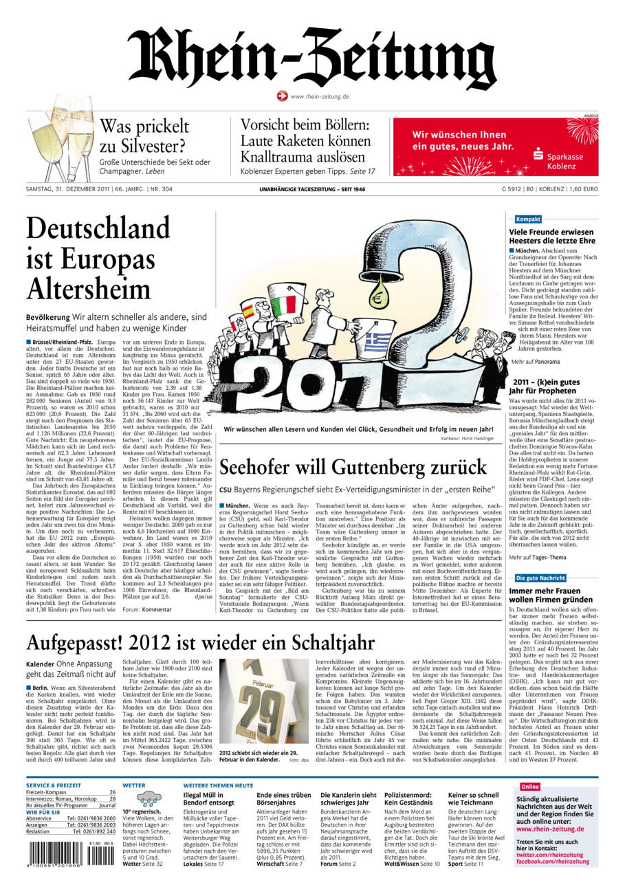 Rhein-Zeitung Koblenz & Region vom Samstag, 31.12.2011