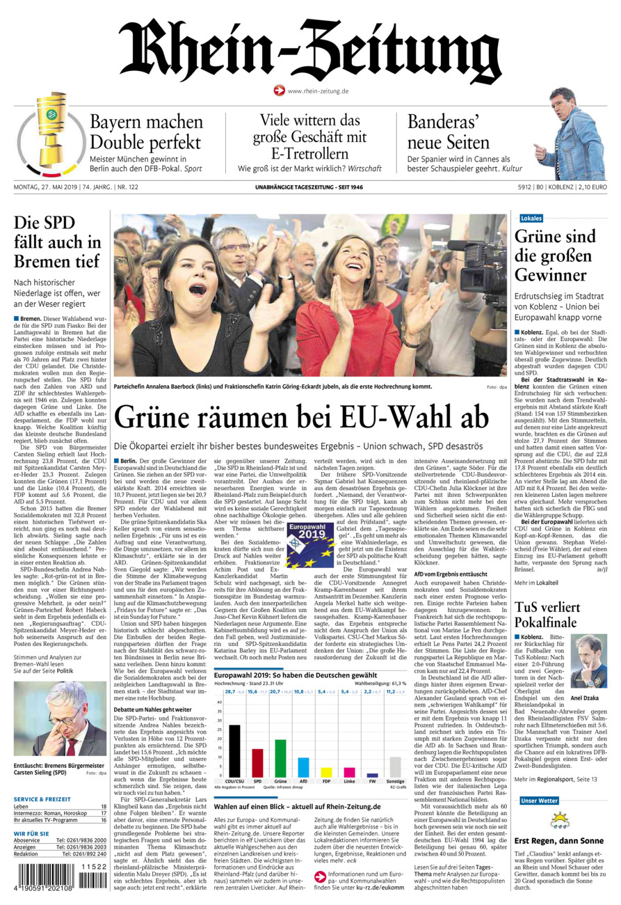 Rhein-Zeitung Koblenz & Region vom Montag, 27.05.2019